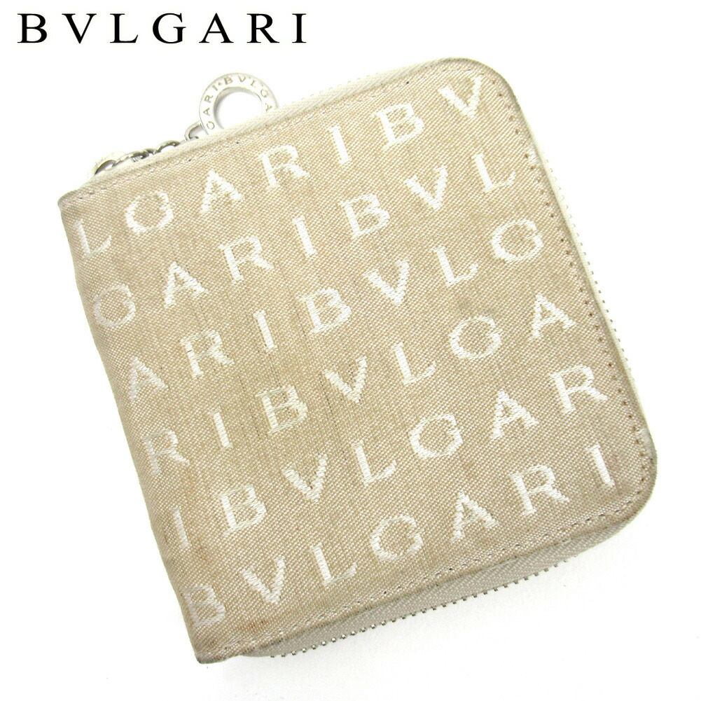 【月代わりの人大売り出し★29％OFFクーポン券】ブル小峡谷 BVLGARI 二つ折り紙入れ ロゴタイプ気違い ベージュ メンズ 中古 ブランド名 ご機嫌ブランド名 ヴィンテージ
