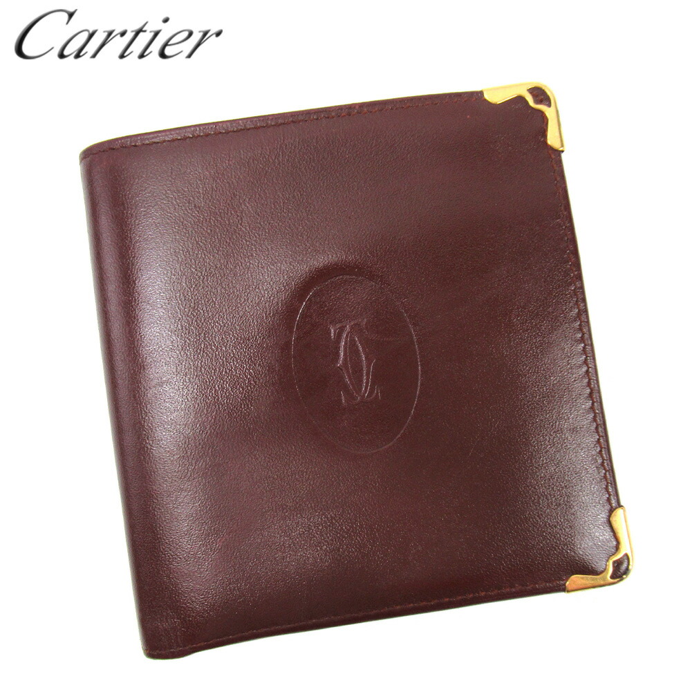 【月代わりの人大売り出し★29％OFFクーポン券】カルティエ CARTIER 二つ折り紙入れ 船檣伝達ルート ボルドーワイン メンズ 中古 ブランド名 ご機嫌ブランド名 ヴィンテージ
