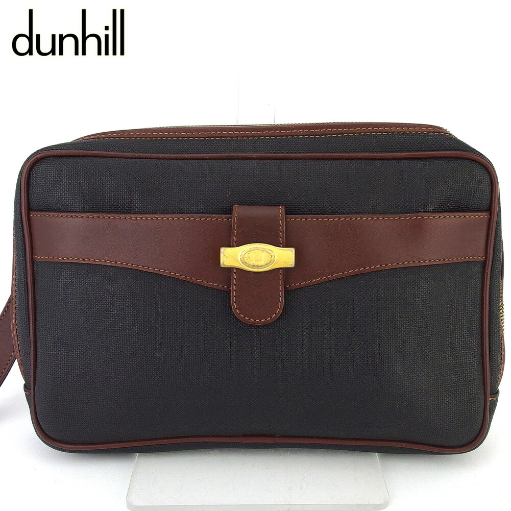 【お買い物マラソン★30％OFFクーポン】ダンヒル Dunhill クラッチバッグ ロゴプレート ブラック ブラウン ゴールド メンズ 中古 ブランド ハイブランド ヴィンテージ