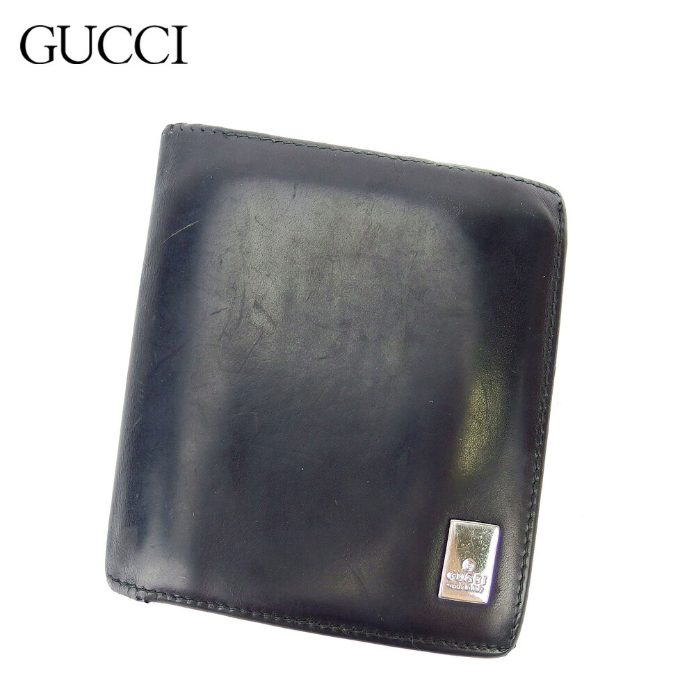 【月代わりの人大売り出し★29％OFFクーポン券】グッチ GUCCI 二つ折り紙入れ ロゴタイプ一皿 黒いこと しろがね色 メンズ 中古 ブランド名 ご機嫌ブランド名 ヴィンテージ