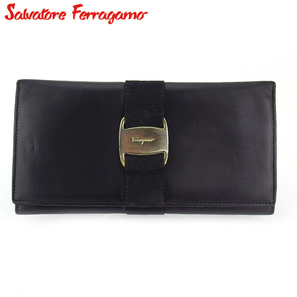 【月代わりの人大売り出し★29％OFFクーポン券】サルヴァトーレフェラガモ Salvatore Ferragamo 長紙入れ ヴァラ 黒いこと ゴールド レディース 中古 ブランド名 ご機嫌ブランド名 ヴィンテージ