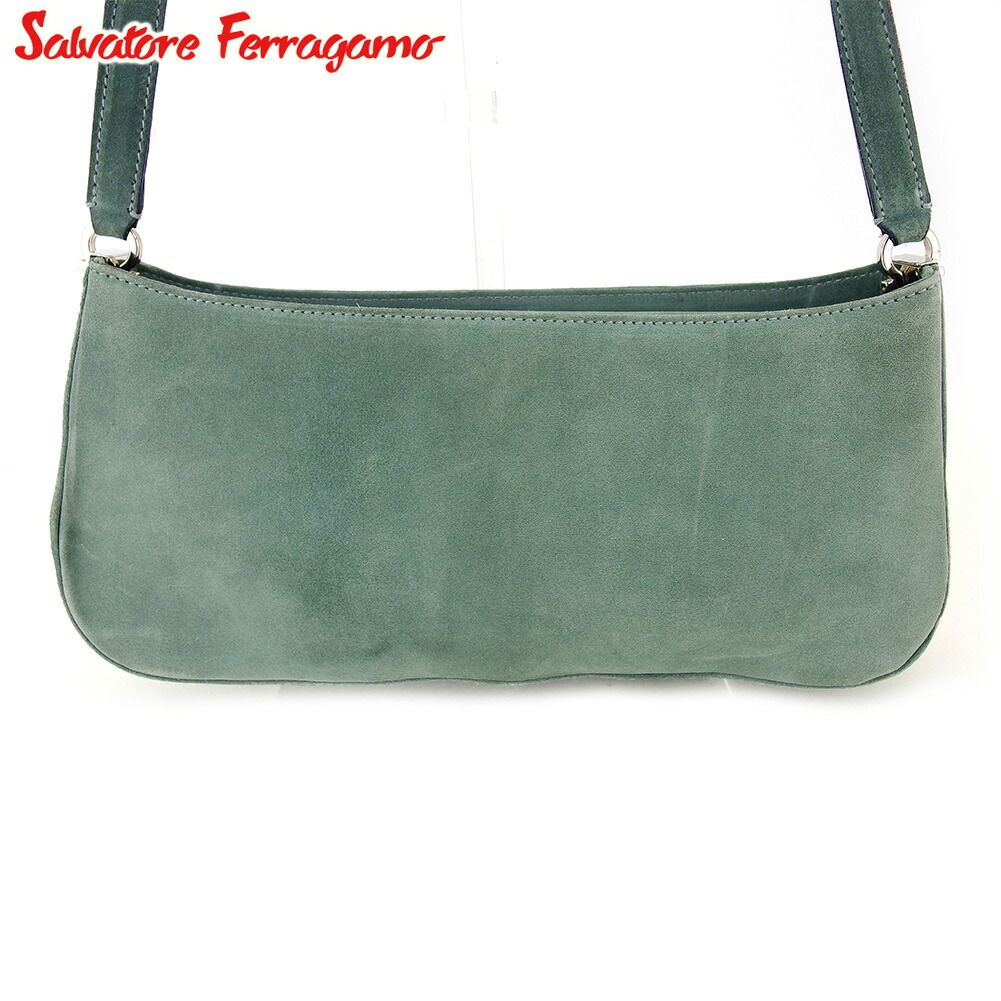 【週日制限事項SALE★24％OFF引き換え証】サルヴァトーレフェラガモ Salvatore Ferragamo ショルダーバッグ ガンチーニ 緑であること 青色 しろがね色 レディース 中古 ブランド名 御機嫌ブランド名 ヴィンテージ