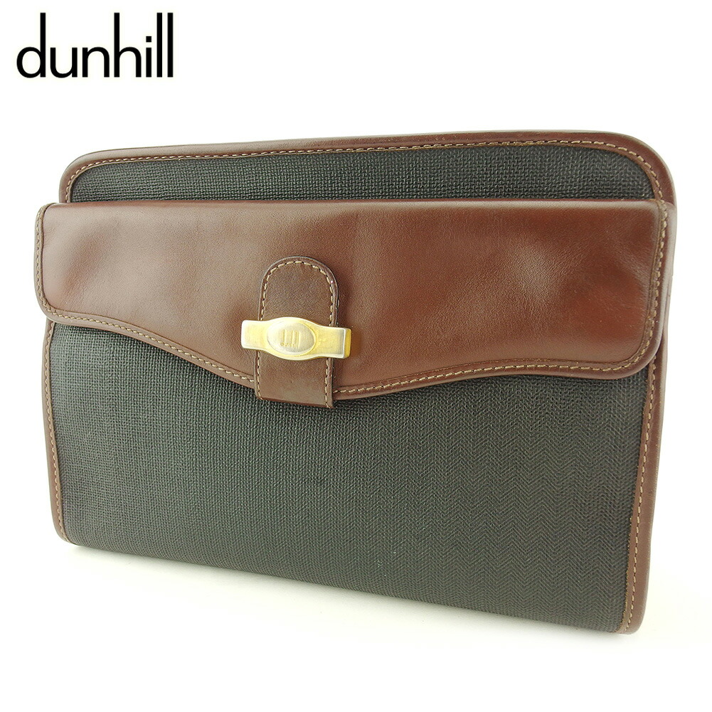 【Fashion Special Fair★24％OFFクーポン】ダンヒル Dunhill クラッチバッグ ヘリンボーン ブラック ブラウン ゴールド レディース 中古 ブランド ハイブランド ヴィンテージ