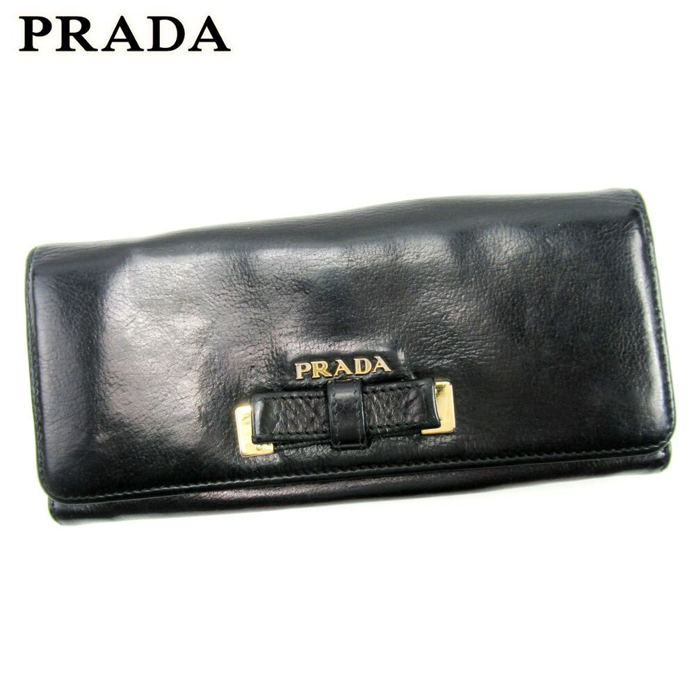 【月代わりの人大売り出し★29％OFFクーポン券】プラダ PRADA 長紙入れ シュロの葉主題 黒いこと メンズ 中古 ブランド名 ご機嫌ブランド名 ヴィンテージ