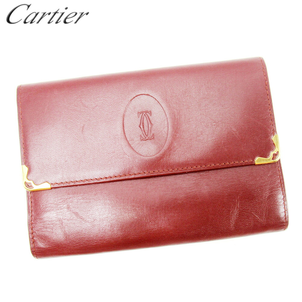 【月代わりの人大売り出し★29％OFFクーポン券】カルティエ CARTIER 二つ折り紙入れ 船檣伝達ルート ボルドーワイン レディース 中古 ブランド名 ご機嫌ブランド名 ヴィンテージ