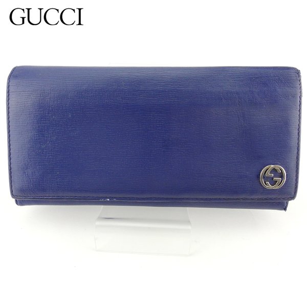 【お買い物マラソン★30％OFFクーポン】グッチ GUCCI 長財布 チェルシー インターロッキングG ブルー シルバー系 レディース 中古 ブランド ハイブランド ヴィンテージ