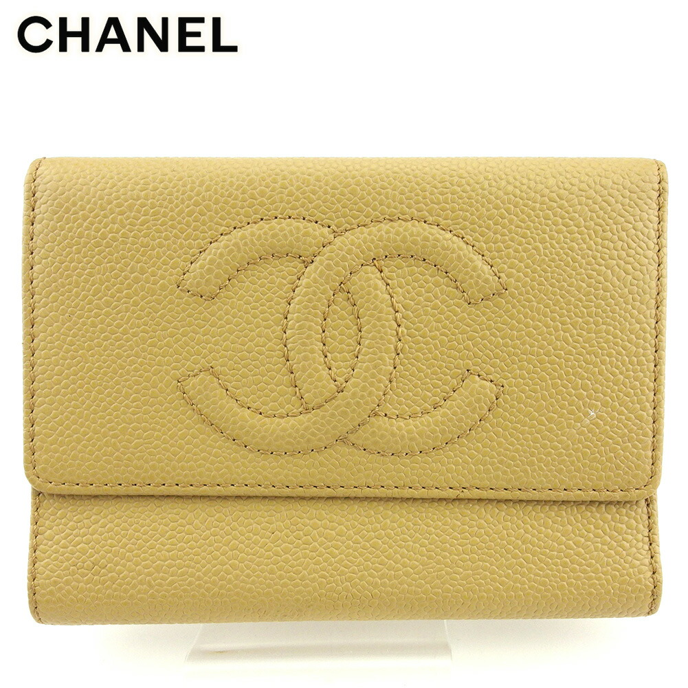 【Fashion Special Fair★24％OFFクーポン】シャネル CHANEL 三つ折り財布 ココマーク オールドシャネル ベージュ ゴールド メンズ 中古 ブランド ハイブランド ヴィンテージ