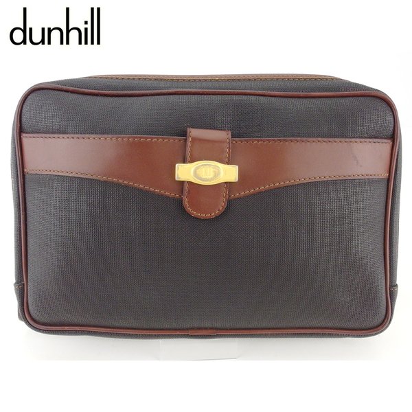 【お買い物マラソン★30％OFFクーポン】ダンヒル Dunhill クラッチバッグ ヘリンボーン ブラック ブラウン ゴールド レディース 中古 ブランド ハイブランド ヴィンテージ