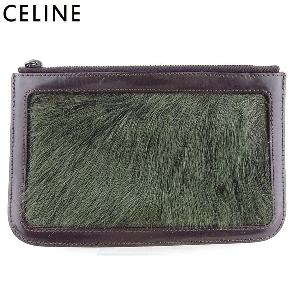 【月代わりの人大売り出し★29％OFFクーポン券】セリーヌ CELINE 合切袋 毛革二人組 緑であること 赤銅色 レディース 中古 ブランド名 ご機嫌ブランド名 ヴィンテージ