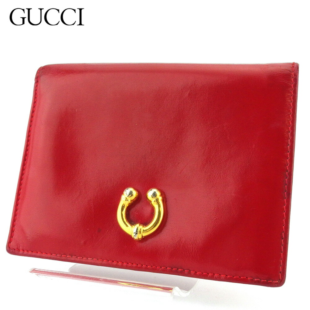 【Fashion Special Fair★24％OFFクーポン】グッチ GUCCI 二つ折り財布 ホースシュー レッド ゴールド メンズ 中古 ブランド ハイブランド ヴィンテージ