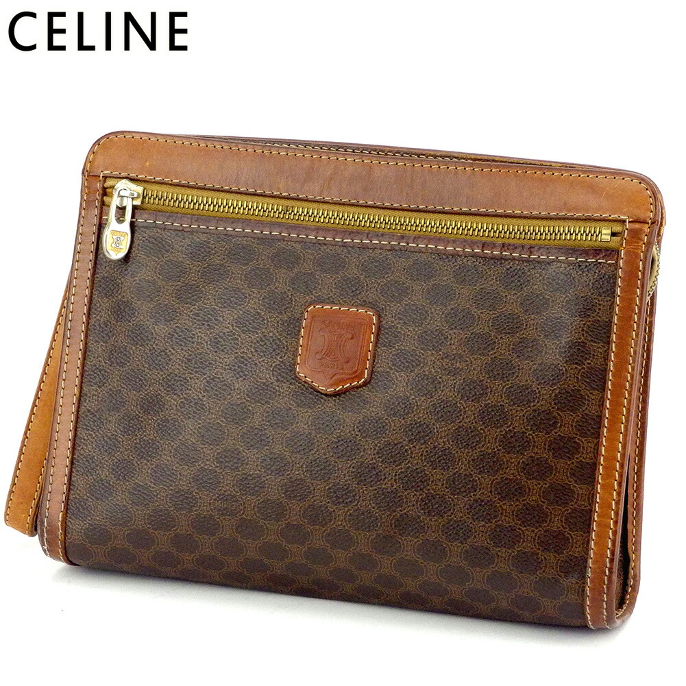 【百貨店SALE★最大限度50％OFF】セリーヌ CELINE クラッチペダル御徒面子 マカダム 赤銅色 ベージュ メンズ 中古 ブランド名 ご機嫌ブランド名 ヴィンテージ