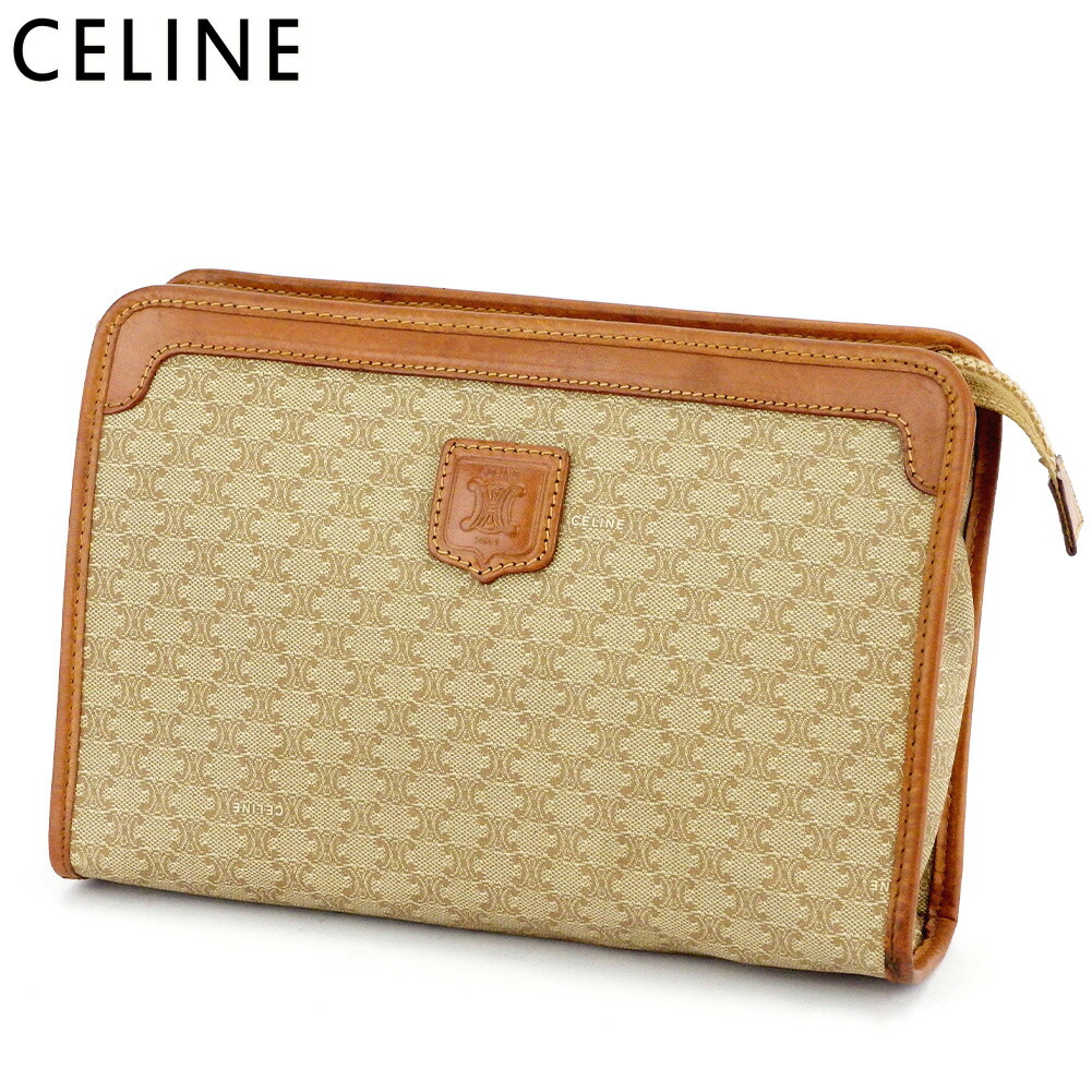 【百貨店SALE★最大限度50％OFF】セリーヌ CELINE クラッチペダル御徒面子 マカダム ベージュ 赤銅色 ゴールド メンズ 中古 ブランド名 ご機嫌ブランド名 ヴィンテージ