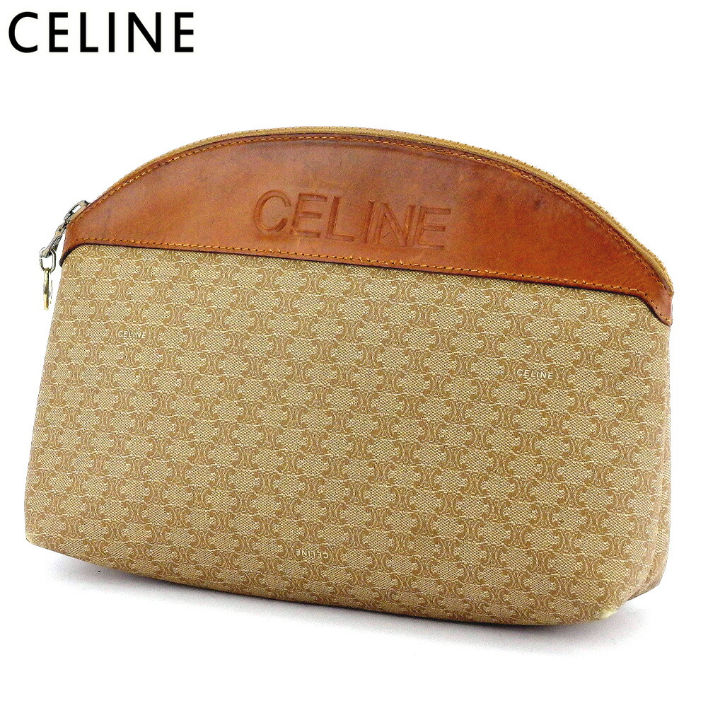 【百貨店SALE★最大限度50％OFF】セリーヌ CELINE クラッチペダル御徒面子 マカダム ベージュ 赤銅色 ゴールド メンズ 中古 ブランド名 ご機嫌ブランド名 ヴィンテージ