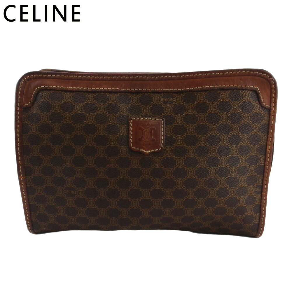 【お買い物マラソン★30%OFFクーポン】セリーヌ CELINE クラッチバッグ マカダム ブラウン ベージュ メンズ 中古 ブランド ハイブランド ヴィンテージ|ブランドデポ