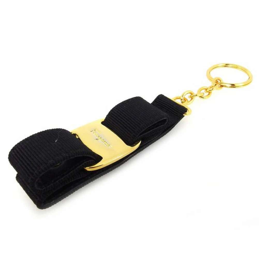 【お買い物マラソン★30％OFFクーポン】サルヴァトーレフェラガモ Salvatore Ferragamo キーリング ヴァラリボン ブラック ゴールド レディース 中古 ブランド ハイブランド ヴィンテージ