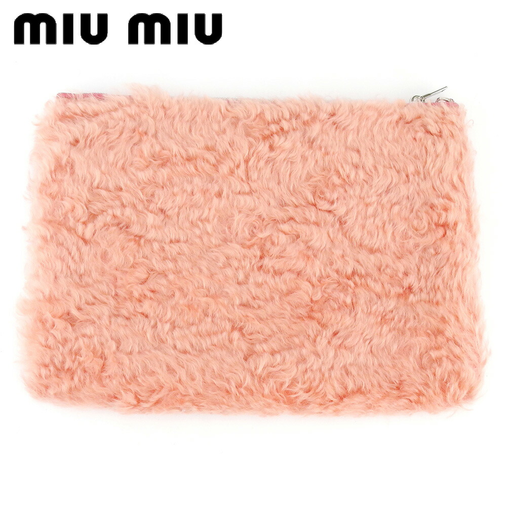 【お買い物マラソン★30％OFFクーポン】ミュウミュウ MIUMIU クラッチバッグ ファー ピンク シルバー メンズ 中古 ブランド ハイブランド ヴィンテージ 34,260円