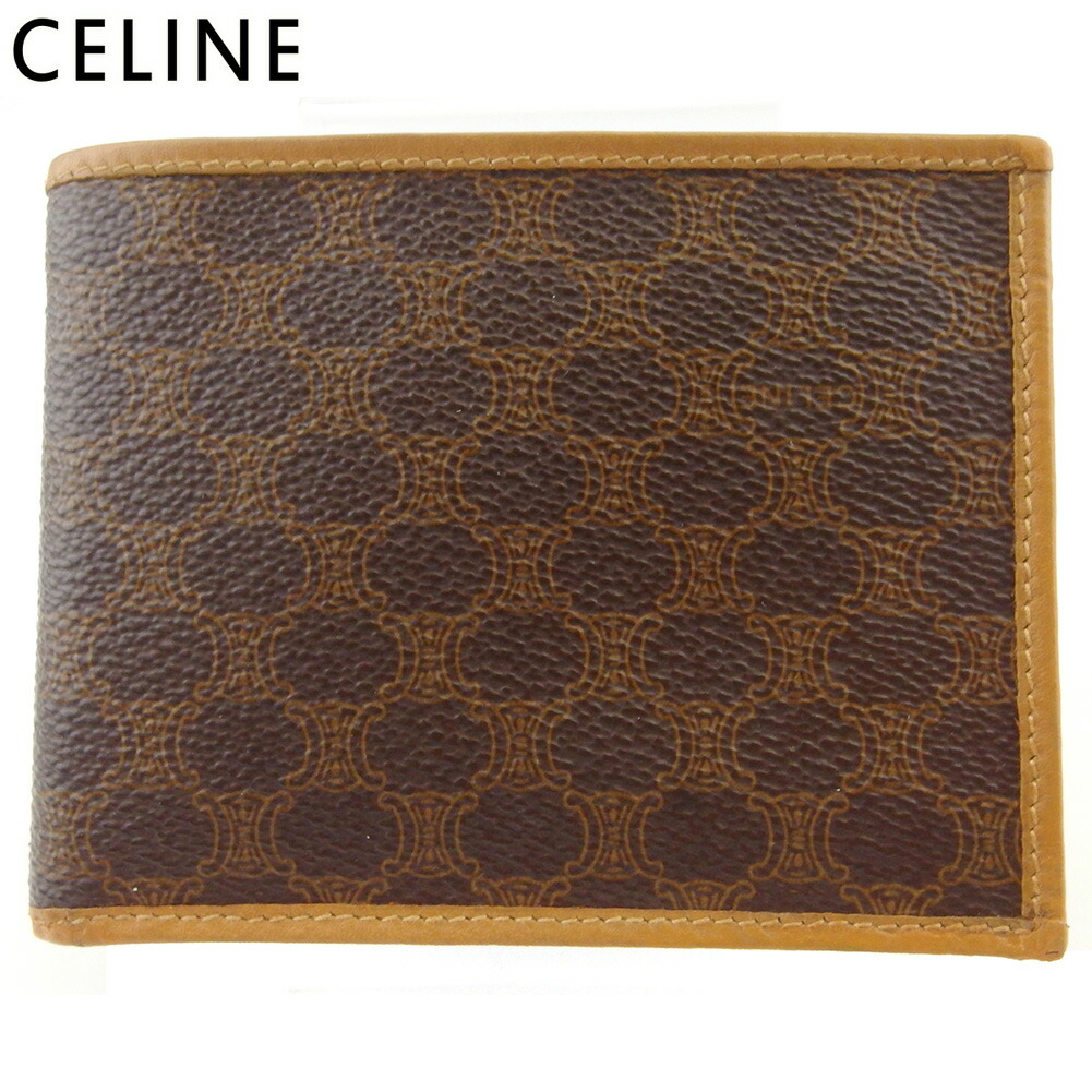 【お買い物マラソン★30％OFFクーポン】セリーヌ CELINE 二つ折り財布 マカダム ブラウン ベージュ メンズ 中古 ブランド ハイブランド ヴィンテージ