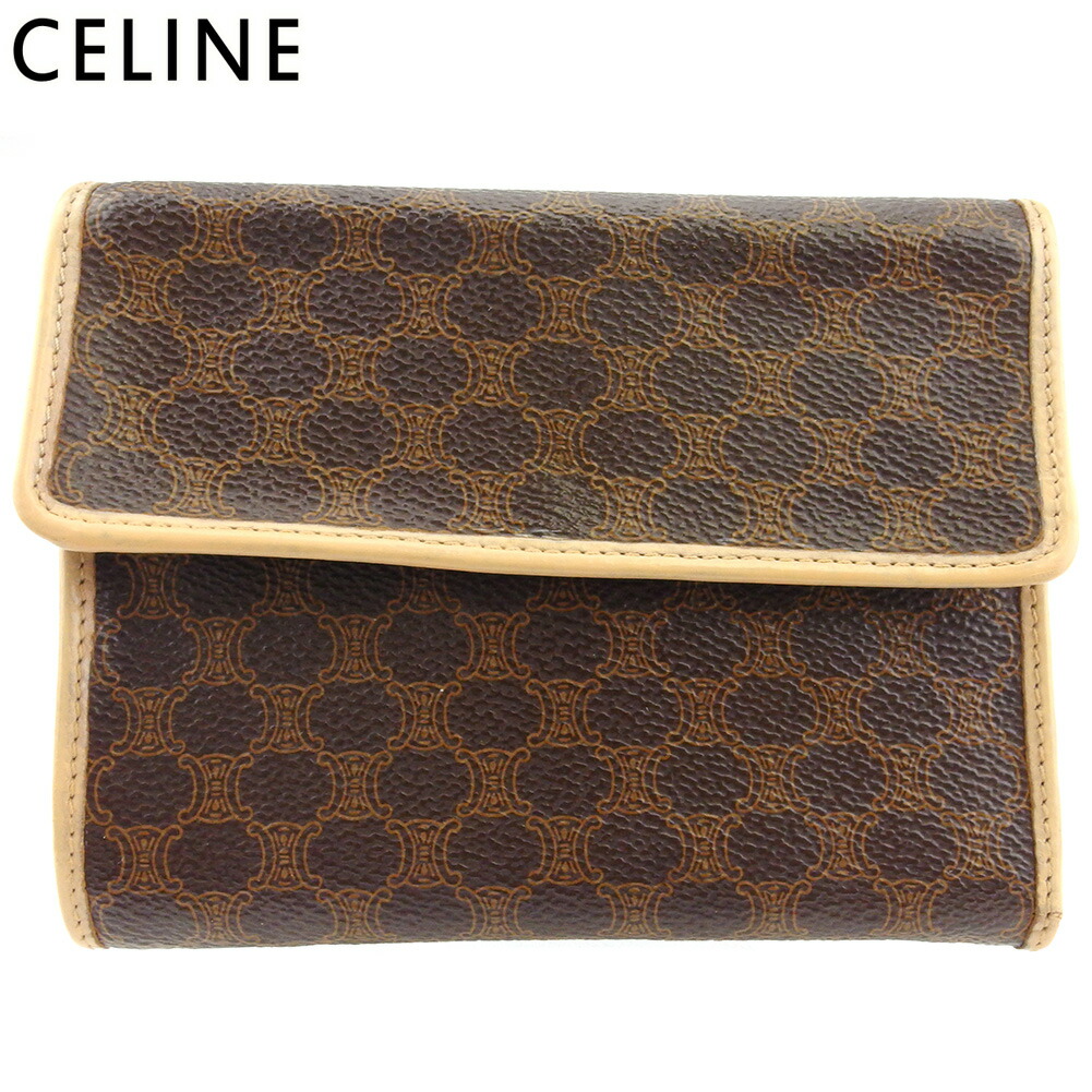 【お買い物マラソン★30％OFFクーポン】セリーヌ CELINE 三つ折り財布 マカダム ブラウン ベージュ メンズ 中古 ブランド ハイブランド ヴィンテージ