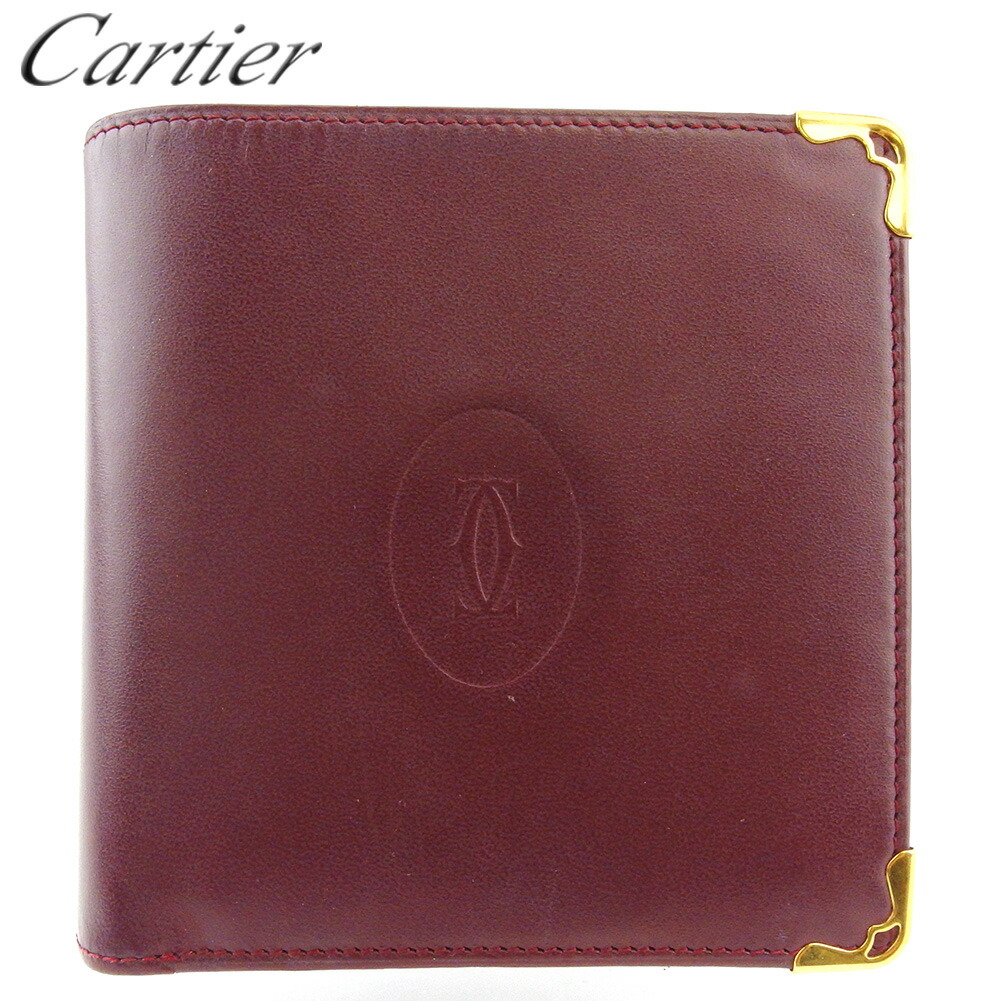 【お買い物マラソン★30％OFFクーポン】カルティエ CARTIER 二つ折り財布 マストライン ボルドー ゴールド メンズ 中古 ブランド ハイブランド ヴィンテージ