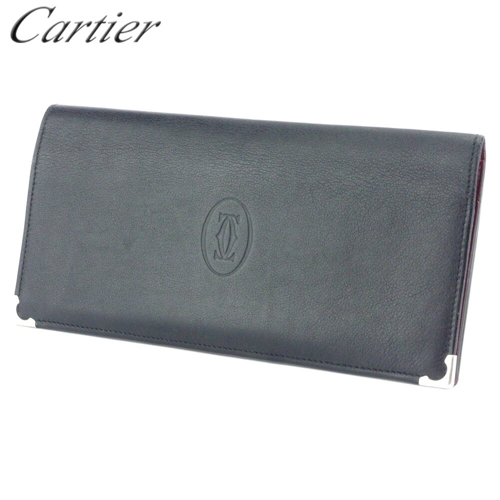 【お買い出しマラソン★30％OFF引き換え証】カルティエ CARTIER 金入れ カボション 黒いこと ボルドーワイン しろがね色 メンズ 中古 ブランド名 ご機嫌ブランド名 ヴィンテージ 財布・ケース-バッグ・小物・ブランド雑貨