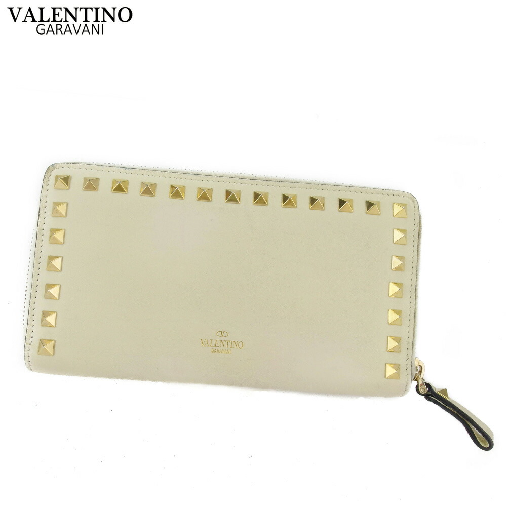 【土日BIG SALE★27％OFF引き換え証】ヴァレンティノ・ガラヴァーニ Valentino Garavani 長紙入れ スタッズ ベージュ メンズ 中古 ブランド名 ご機嫌ブランド名 ヴィンテージ