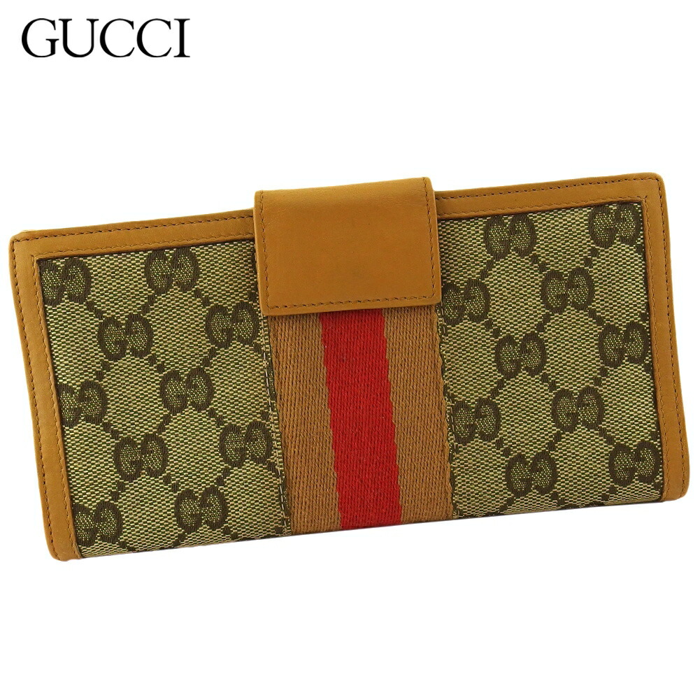 【土日BIG SALE★27％OFF引き換え証】グッチ GUCCI 長紙入れ GG帆布 シェリー酒生産ライン ベージュ 赤銅色 赤いこと レディース 中古 ブランド名 ご機嫌ブランド名 ヴィンテージ