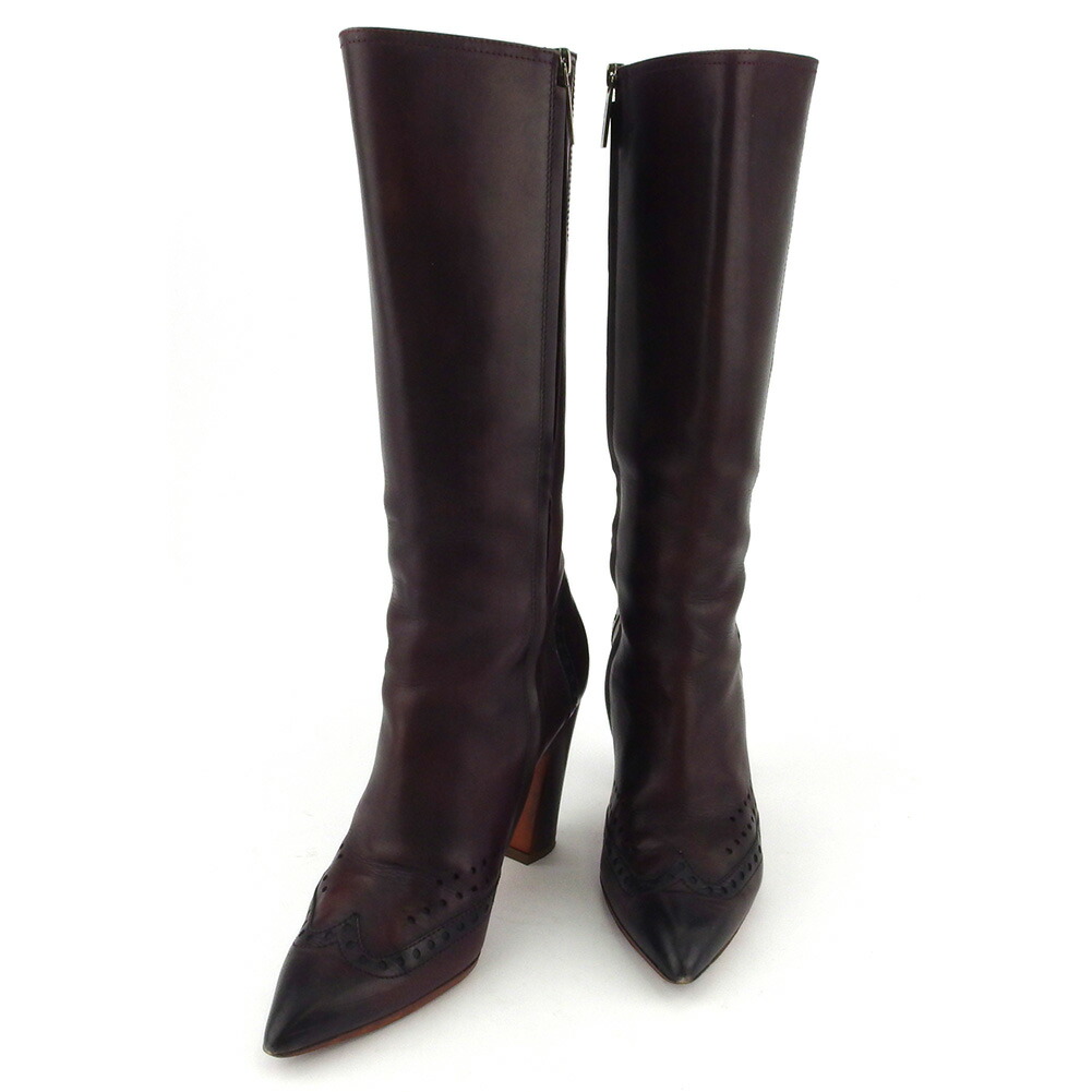 【お買い物マラソン★30％OFFクーポン】サントーニ Santoni ブーツ メダリオン ♯37 ロングブーツ パープル シルバー レディース 中古 ブランド ハイブランド ヴィンテージ