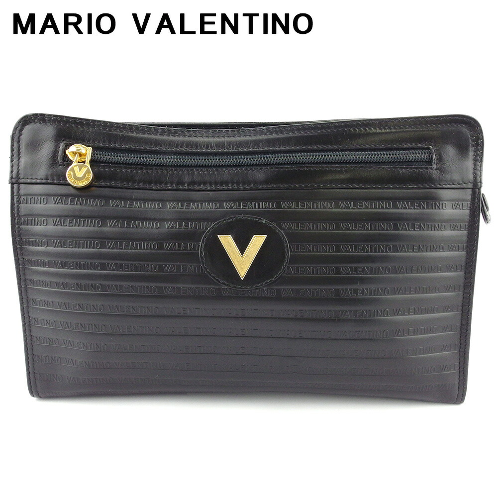 【お買い物マラソン★30％OFFクーポン】マリオ・ヴァレンティノ MARIO VALENTINO クラッチバッグ Vマーク ブラック ゴールド メンズ 中古 ブランド ハイブランド ヴィンテージ｜ブランドデポ