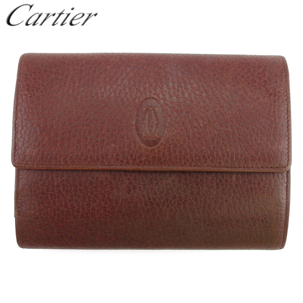 【雨季得SALE★21％OFFクーポン券】カルティエ CARTIER 三つ折り紙入れ 船檣伝達ルート ボルドーワイン ゴールド メンズ 中古 ブランド名 ご機嫌ブランド名 ヴィンテージ