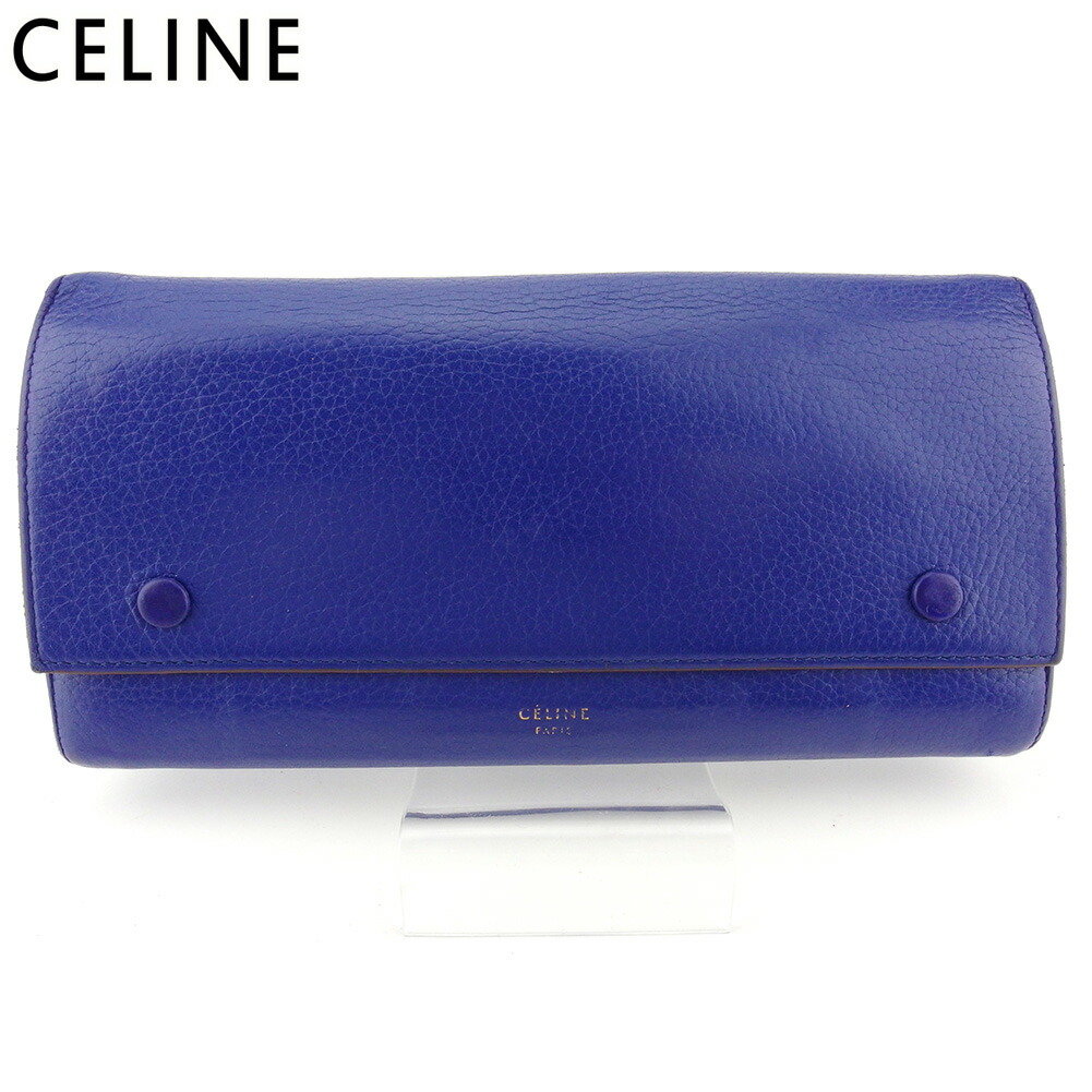 【お買い物マラソン★30％OFFクーポン】セリーヌ CELINE 長財布 ロゴ ラージフラップマルチファンクション ブルー ゴールド ベージュ メンズ 中古 ブランド ハイブランド ヴィンテージ