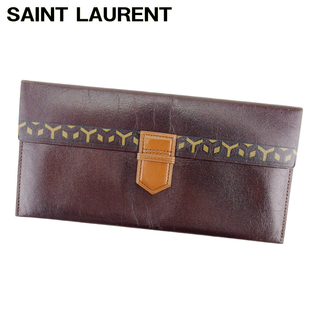【雨季得SALE★21％OFFクーポン券】サンローラン SAINT LAURENT 紙入れ Y柄伝達ルート入り口・入口 赤銅色 ベージュ 黒いこと メンズ 中古 ブランド名 ご機嫌ブランド名 ヴィンテージ