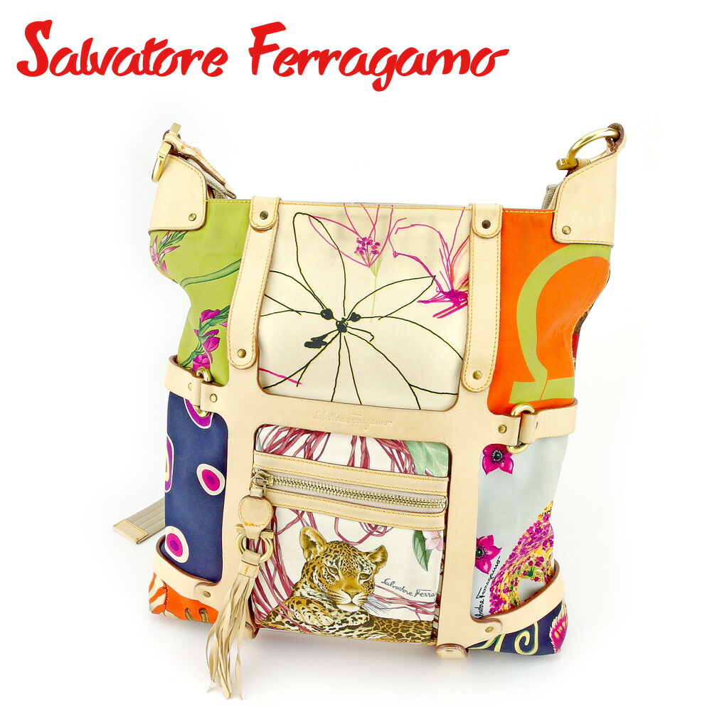 【週日制限事項SALE★24％OFF引き換え証】サルヴァトーレフェラガモ Salvatore Ferragamo ショルダーバッグ 刷り上げる二人組 ベージュ オレンジ色 米国海軍系 メンズ 中古 ブランド名 御機嫌ブランド名 ヴィンテージ