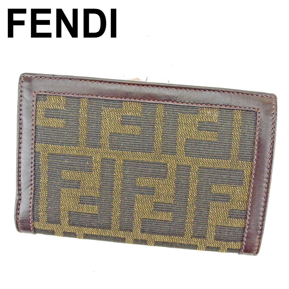 【お買い物マラソン★30％OFFクーポン】フェンディ FENDI 二つ折り財布 ズッカ ブラウン ブラック ベージュ シルバー メンズ 中古 ブランド ハイブランド ヴィンテージ