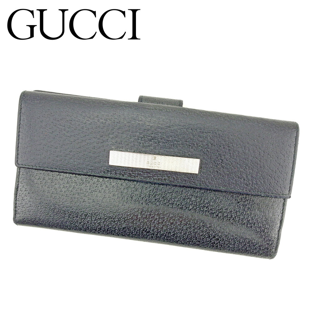 【お買い物マラソン★30％OFFクーポン】グッチ GUCCI 長財布 ロゴプレート ブラック シルバー メンズ 中古 ブランド ハイブランド ヴィンテージ