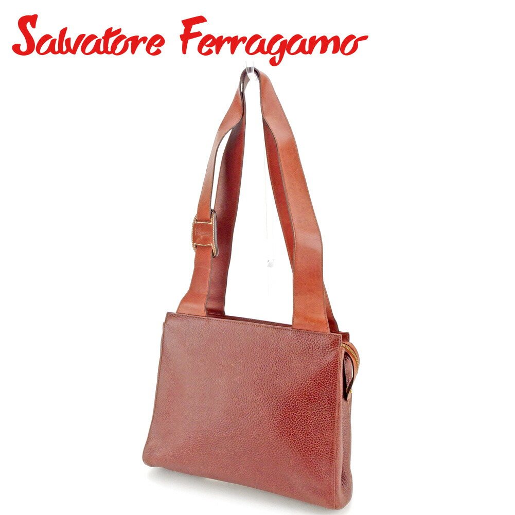 【週日制限事項SALE★24％OFF引き換え証】サルヴァトーレフェラガモ Salvatore Ferragamo ショルダーバッグ ロゴタイプ 赤銅色 ゴールド メンズ 中古 ブランド名 御機嫌ブランド名 ヴィンテージ