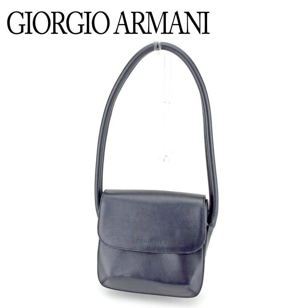 GIORGIO ARMANI レザー ショルダーバッグ ロゴ ブラウン B813 フラップ付きショルダーバッグ レザー エンボスロゴ | Emporio