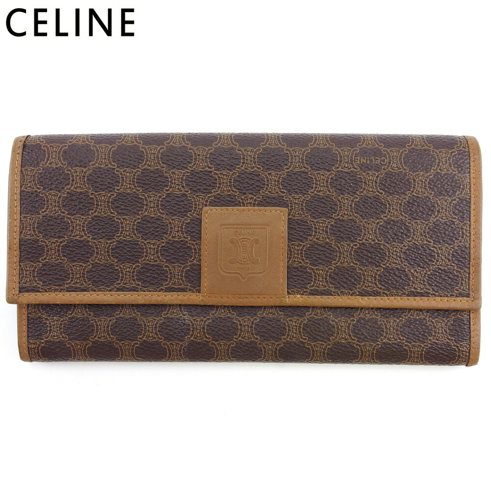 【お買い出しマラソン★30％OFF引き換え証】セリーヌ CELINE 長札入れ マカダム 赤銅色 ベージュ メンズ 中古 ブランド名 ご機嫌ブランド名 ヴィンテージ レディース財布-財布・ケース