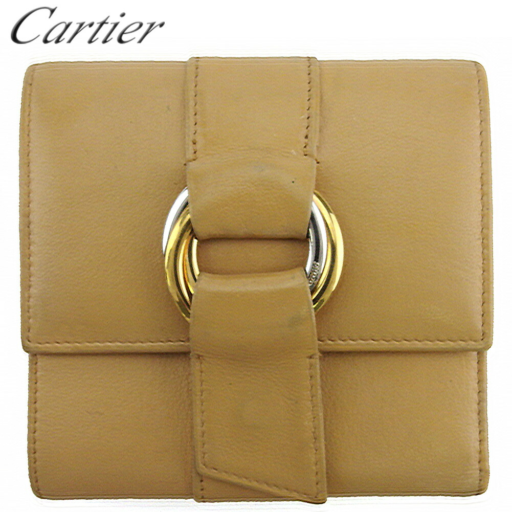 【お買い物マラソン★30％OFFクーポン】カルティエ CARTIER 三つ折り財布 トリニティ ベージュ ゴールド シルバー メンズ 中古 ブランド ハイブランド ヴィンテージ