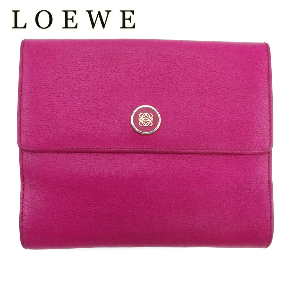 【お買い物マラソン★30％OFFクーポン】ロエベ LOEWE 二つ折り財布 アナグラムボタン ピンク シルバー メンズ 中古 ブランド ハイブランド ヴィンテージ