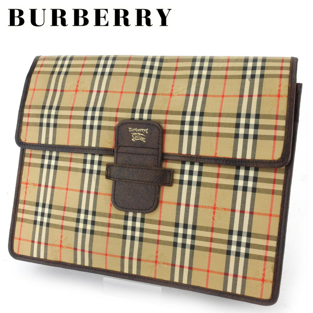 【お買い物マラソン★30％OFFクーポン】バーバリー BURBERRY クラッチバッグ ノバチェック ベージュ ブラウン メンズ 中古 ブランド ハイブランド ヴィンテージ