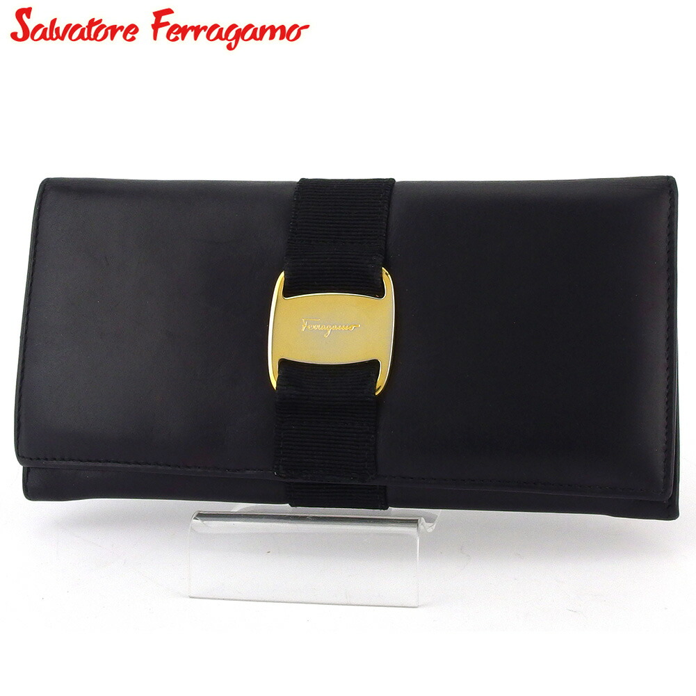 【決算前SALE★50％OFFクーポン】サルヴァトーレフェラガモ Salvatore Ferragamo 長財布 ヴァラ ブラック ゴールド メンズ 中古 ブランド ハイブランド ヴィンテージ