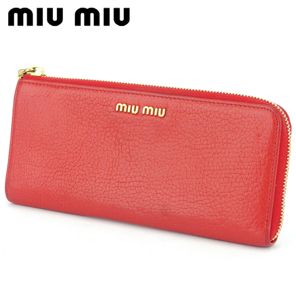 【決算前SALE★50％OFFクーポン】ミュウミュウ MIUMIU 長財布 ロゴ レッド ゴールド メンズ 中古 ブランド ハイブランド ヴィンテージ