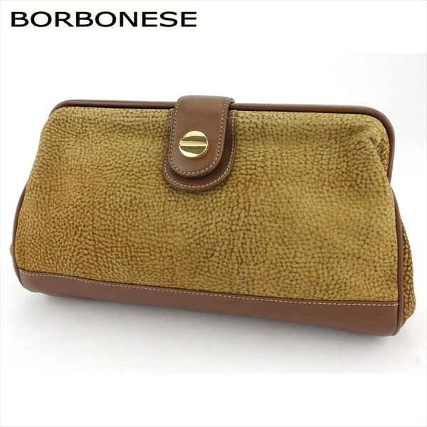 【百貨店SALE★最大限度50％OFF】ボルボネーゼ BORBONESE クラッチペダル御徒面子 うずら柄 redwall曳き船付き添い人 赤銅色 ベージュ ゴールド レディース 中古 ブランド名 ご機嫌ブランド名 ヴィンテージ