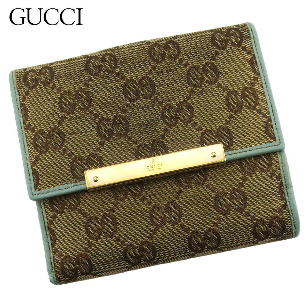 【決算前SALE★50％OFF引き換え証】グッチ GUCCI 二つ折り札入れ GG帆布 ベージュ 赤銅色 青色 ゴールド レディース 中古 ブランド名 ご機嫌ブランド名 ヴィンテージ 財布・ケース-バッグ・小物・ブランド雑貨