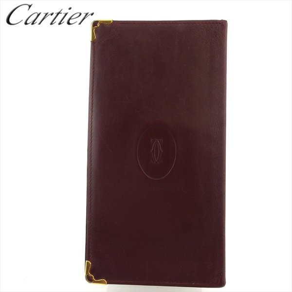 【決算前SALE★50％OFFクーポン】カルティエ CARTIER 札入れ マストライン ボルドー ゴールド レディース 中古 ブランド ハイブランド ヴィンテージ