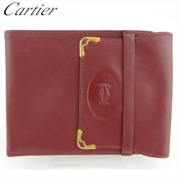 【お買い物マラソン★30％OFFクーポン】カルティエ CARTIER 札入れ マストライン ボルドー ゴールド レディース 中古 ブランド ハイブランド ヴィンテージ