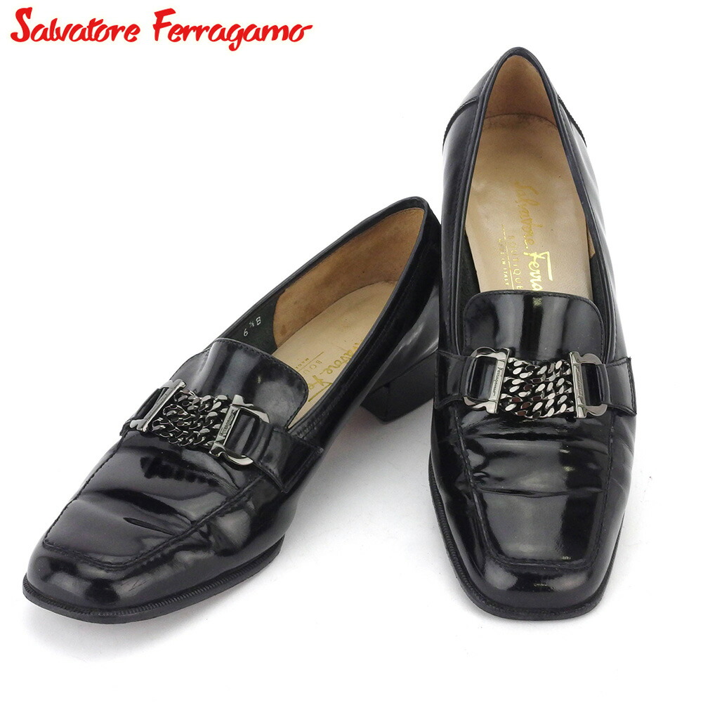 【新生活応援★29％OFFクーポン】サルヴァトーレフェラガモ Salvatore Ferragamo パンプス ガンチーニ 6ハーフ ブラック メンズ 中古 ブランド ハイブランド ヴィンテージ