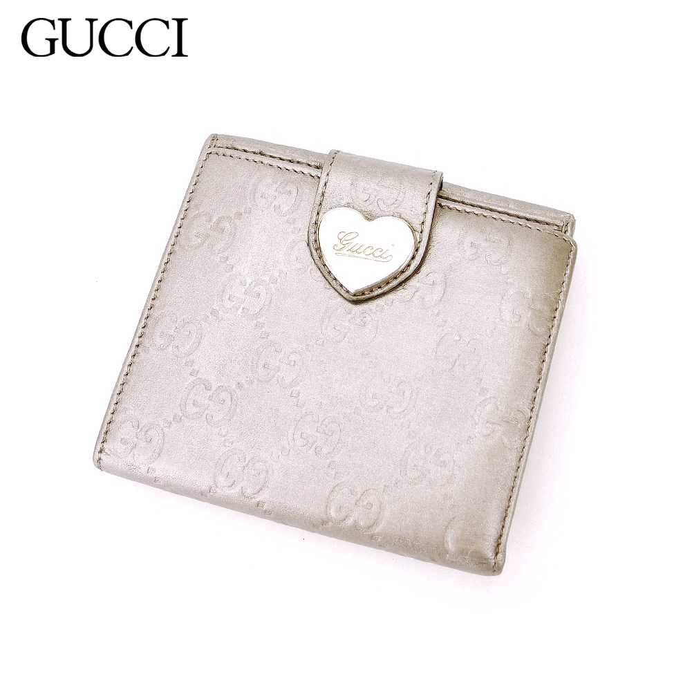 【Fashion Special Fair★28％OFF引き換え証】グッチ GUCCI 二つ折り札入れ グッチシマ ハート形一皿 サクラ色 しろがね色 ゴールド メンズ 中古 ブランド名 ご機嫌ブランド名 ヴィンテージ 財布・ケース-レディース財布-バッグ・小物・ブランド雑貨