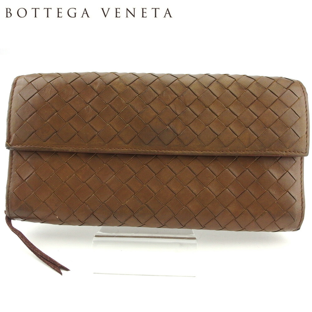 【Fashion Special Fair★24％OFFクーポン】ボッテガヴェネタ BOTTEGAVENETA 長財布 イントレチャート ブラウン ゴールド レディース 中古 ブランド ハイブランド ヴィンテージ