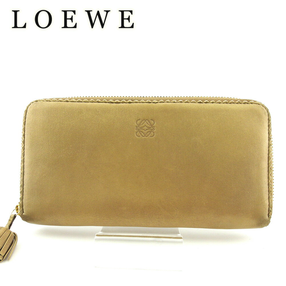 【お買い物マラソン★30％OFFクーポン】ロエベ LOEWE 長財布 アナグラム ミニタッセル付き ゴールド レディース 中古 ブランド ハイブランド ヴィンテージ